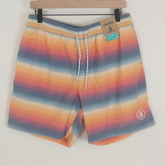 NWT Chubbies 7” Classic Swim Trunks Men’s L The Malibu Sunset Blue Orange Stripe - Picture 1 of 13